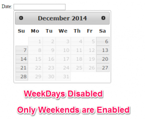 Only Weekends Enable - WeekDays Disabled